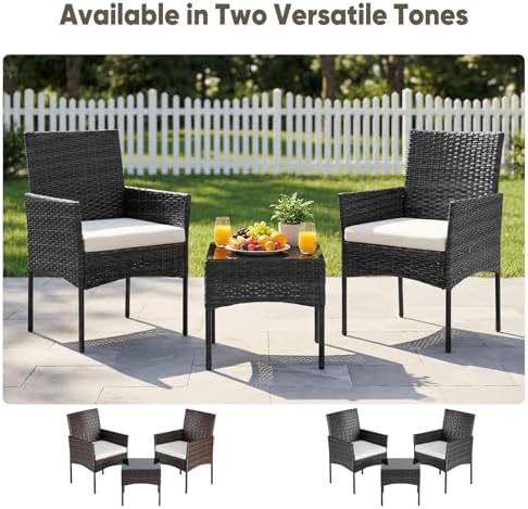 DUMOS Patio Furniture Set 3-Piece, Outdoor Wicker Bistro Set, Black