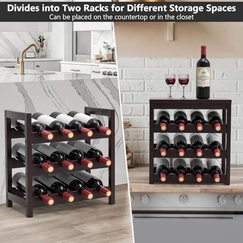24 Botttle Wine Rack Freestanding Floor 6 Tier Bamboo Wine Rack Storage