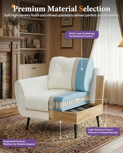 White Faux Leather Accent Chair, Tufted Armchair for Living Room and Office