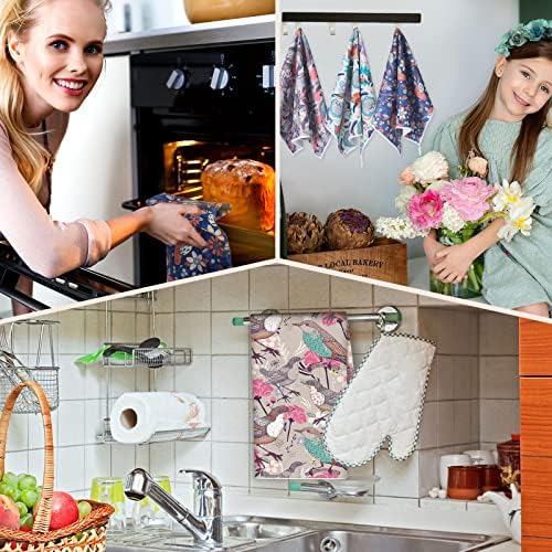Redbaker 6 Pcs Bird Kitchen Towels Retro Floral Absorbent Dishcloth Set