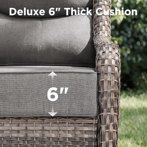 Luxury Patio Furniture Set with Fire Pit Table-4 Pieces High Back Wicker Swivel Rocker Chairs with 6" Extra Thick Cushions, Outdoor Patio Conversation Sets for Deck Garden(Grey/Grey)