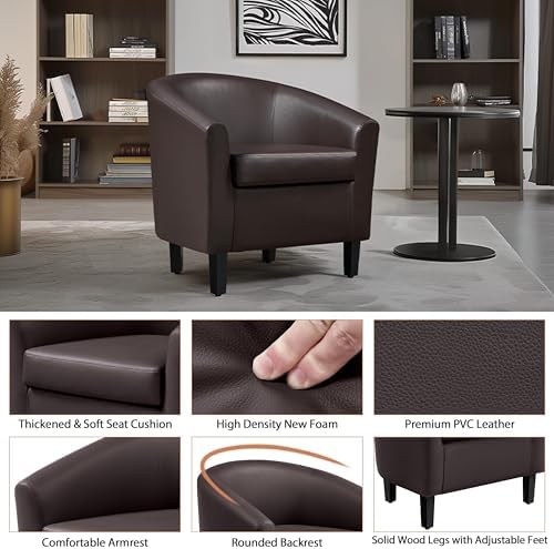 Yaheetech Accent Chairs Set of 2, Faux Leather Barrel Armchairs Espresso