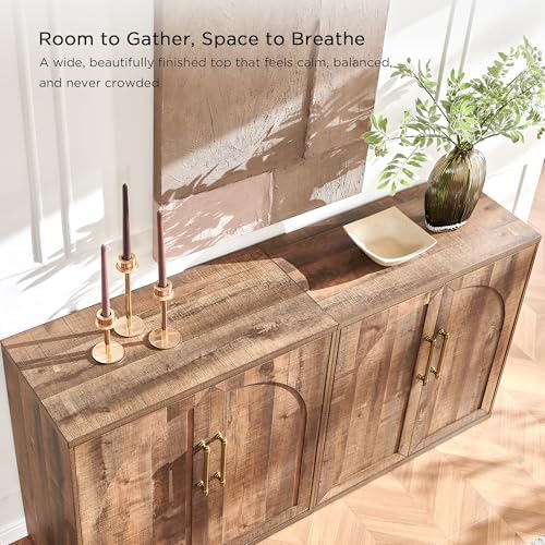 ACCOHOHO Arched Door Sideboard Buffet Cabinet Set of 2, Rustic Oak