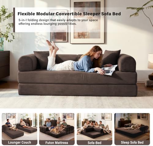 79" Convertible Sofa Bed, Boneless Sleeper Futon Couch for Living Room