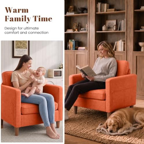 Chenille Accent Chair Mid Century Modern Reading Armchair for Living Room