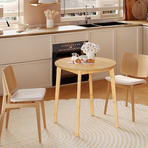HOOBRO Bamboo Dining Table, Round Dining Table for 2, 27.5" Kitchen Table for Small Space, Writing Table, Easy to Assemble, for Dining Room, Living Room, Office, Kitchen, Apartment, Natural YL71CZ01G1