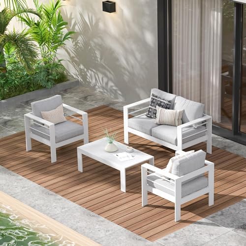 Aluminum Outdoor Sofa, White Patio Sofa, Patio Loveseat for Small Spaces