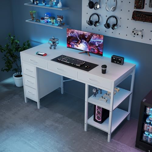 Sweetcrispy 55" Computer Desk with 6 Fabric Drawers & Storage Shelves