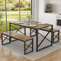 VECELO 55” Kitchen Dining Table Set for 4, Heavy-Duty Steel Frame & Wood-Grain Tabletop, Space-Saving Dinette Sets with 2 Benches for Breakfast Nook and Small Space, Grey