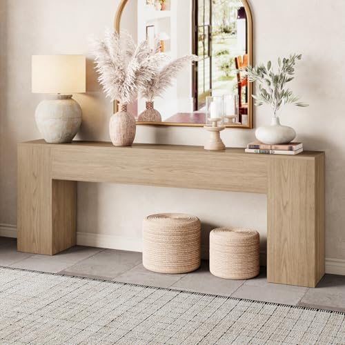 Epecoya 86-Inch Console Table for Living Room, Light Oak Brown
