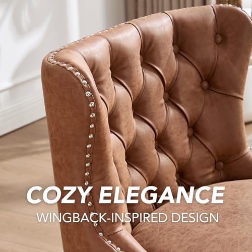 chairus Tufted Faux Leather Armless Accent Chairs Set of 2, Brown PU