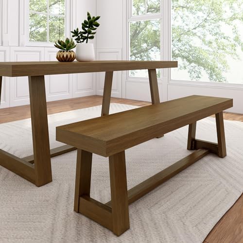 Plank+Beam Classic Dining Bench, 60 Inch, Pecan Wirebrush