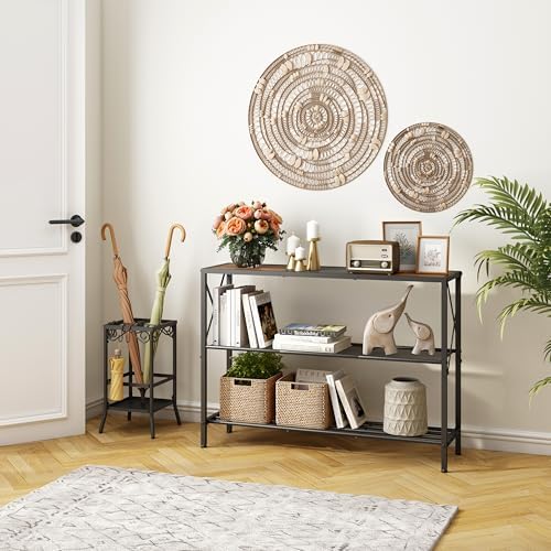 Hoctieon Industrial Console Table, 3 Tier Entryway Table, Hallway Table, Narrow Sofa Table with Shelves, Entrance Table for Entryway, Rustic Brown&Black