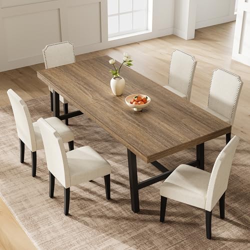 Garvee 79" Sturdy Kitchen Table, Rectangular Dining Table, Rustic Pear