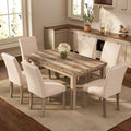 Modern Fort 7-Piece Farmhouse Dining Table Set for 6, 60" Rectangular Wood Dining Table with 6 Upholstered Chairs, Nailhead Trim, Kitchen Table with Chairs Set for Dining Room & Breakfast Nook