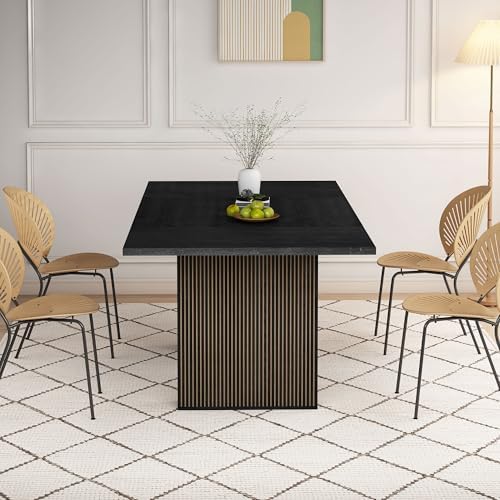 78 Inch Dining Table for 6 8 10, Modern Farmhouse Rectangular Kitchen Table, Dining Room Long Tables with Wood Strip Base for Kitchen Living Room (Black)