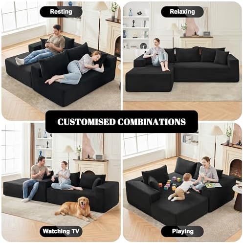 Mangodan 110” Boneless Couch, Cloud Sectional Sofa for Living Room, Black