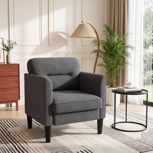 Kromax Accent Chair for Living Room, Comfy Upholstered Armchair, Grey