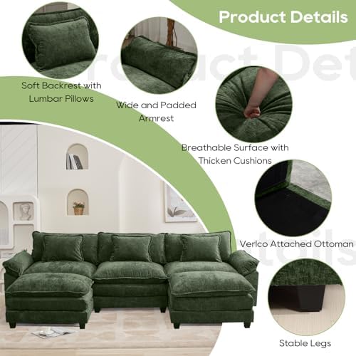 Oprisen 120" Modular Sectional Sofa, Comfy Deep Cloud Couch with Ottoman