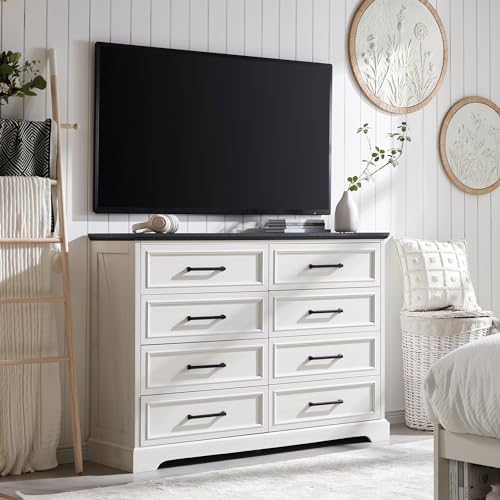 ACCOHOHO Farmhouse 8 Drawers Dresser Chests for Bedroom, Antique White
