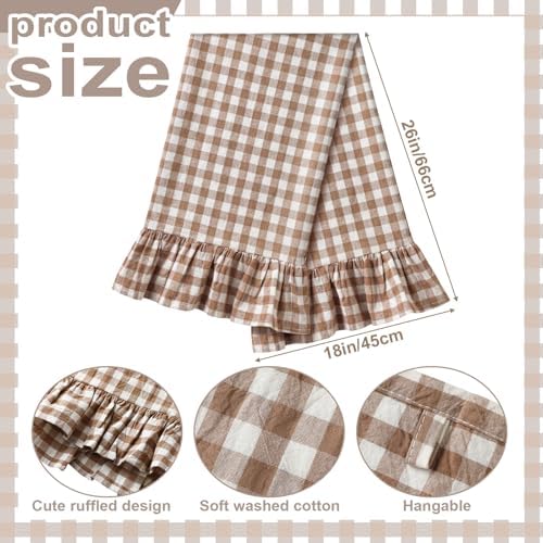 HunnmingRe 4 Pcs Taupe Gingham Kitchen Towels Cotton Ruffled