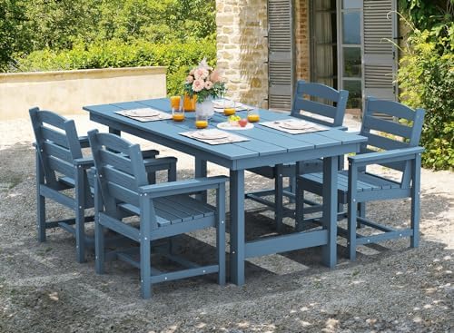SERWALL Patio Dining Chair Set of 2,All Weather HDPE Dining Chair, Blue