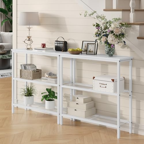 HOOBRO 29.5" Narrow Console Table, 3 Tier Entryway Table with Shelves, Thin Sofa Table, Behind Couch Table, Display Side Table, for Hallway, Entrance, Living Room, White WW73XG01