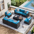 Aoxun 10 Piece Patio Furniture Set Wicker Rattan Patio Sectional Sofa Set Outdoor Seating Furniture with Thickened Cushion, Peacock Blue
