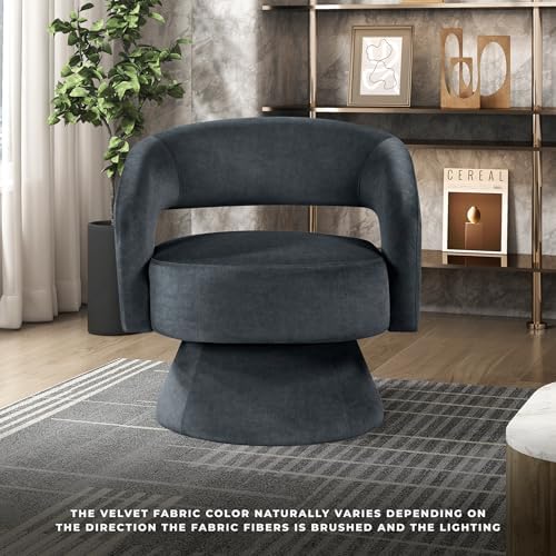 Lexicon Swivel Accent Chair, Modern Velvet Round Barrel Chair, Dark Gray