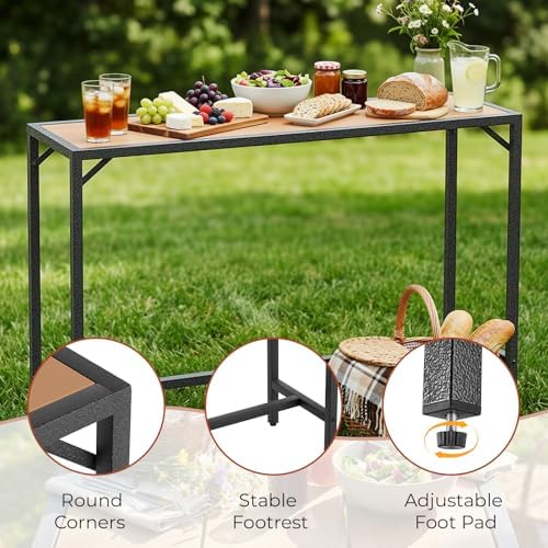 TLSUNNY 63" Patio Bar Table, Sturdy Outdoor Counter Height Table, Teak