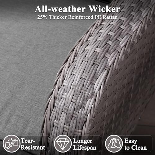 2-Seat Modern Patio Furniture Set with Swivel Rocking Chairs, Thick 4″ Cushions, Dual-Strand Wicker Rattan, Rust-Resistant Steel Frame – Outdoor Conversation & Modular Sectional,Black