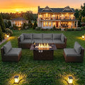 LEVELEVE 8-Piece Wicker Patio Conversation Set with 44" Propane Fire Pit Table, Cozy Outdoor Sectional Sofa for Backyard Gatherings, Poolside Lounging & Garden Parties