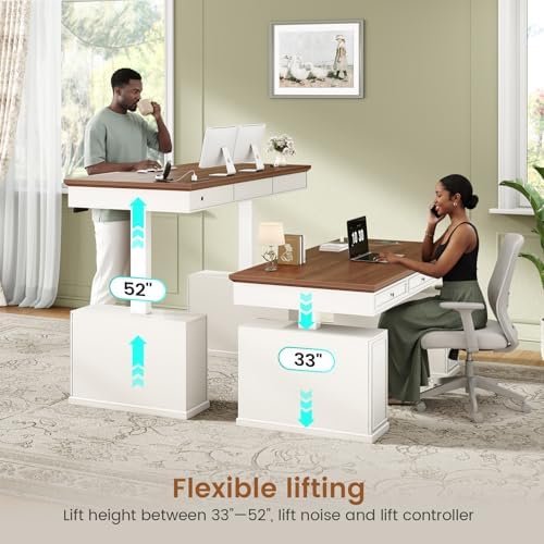 SEDETA 55.1" Farmhouse Executive Electric Standing Desk with 3 Drawers