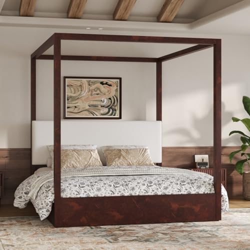 King Size Canopy Bed with Upholstered Headboard (Espresso)