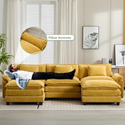 Oprisen 120" Modular Sectional Sofa, Comfy Deep Cloud Couch with Ottoman