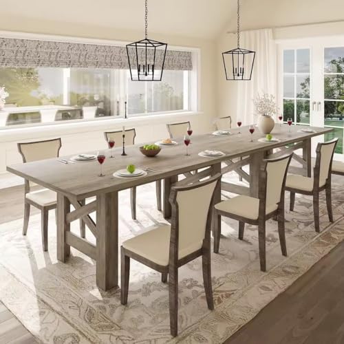 Garvee Wood Farmhouse Dining Table for 6-8, Heavy Duty Large Kitchen Table, 70.87" Long Rectangular Dining Room Tables with Strong Legs, Thickness Tabletop, for Big Family, Dinette, Rustic Gray