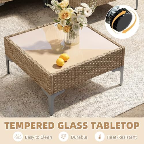 5-Piece Patio Furniture Set, Outdoor Wicker Sectional Sofa with Coffee Table, Anti-Slip & Thick All-Weather Cushions for Party, Garden, Backyard, Beige