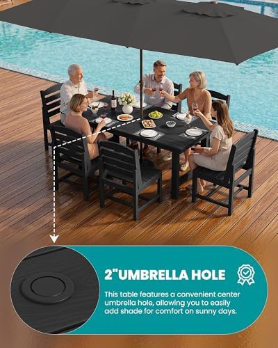 SERWALL Armless Outdoor Dining Set, Patio Dining Set for 6, Black