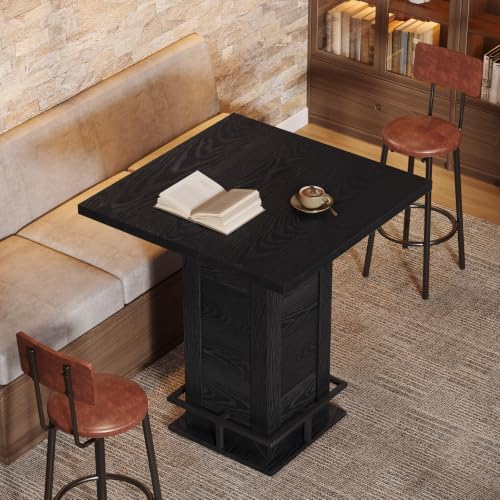 Tribesigns 39.4" H Square Bar Table, Industrial High Top Bistro Pub Cocktail Table with Metal Footrest for Kitchen Nook, Home Bar, Small Bars, Black(Table Only)