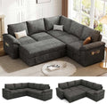 85'' Modular Sectional Sofa with Pull Out Bed, Sleeper Sofa, Dark Gray