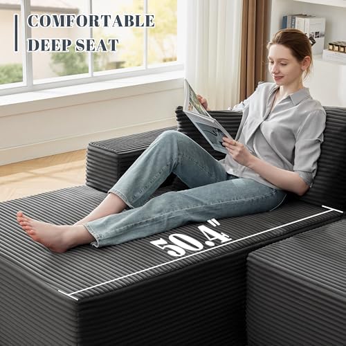 Mangodan 110” Boneless Couch, Cloud Sectional Sofa for Living Room, Grey
