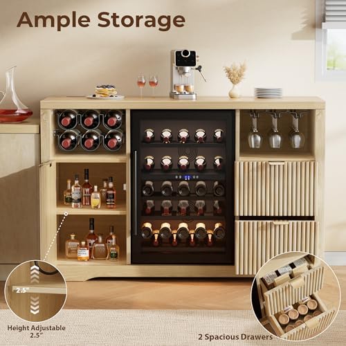 Coffee Bar Cabinet with Mini Fridge Space, 53"Wine Cabinets with Storage