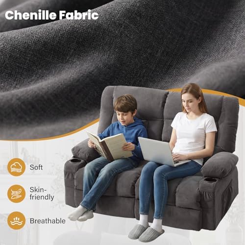 BOSMILLER Recliner Loveseat with Cup Holders for Living Room, 2 Seat Manual Loveseat Recliner with Side Pocket