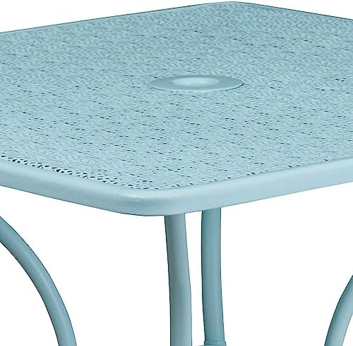 Flash Furniture 35.5" Square Patio Table with Umbrella Hole, Sky Blue