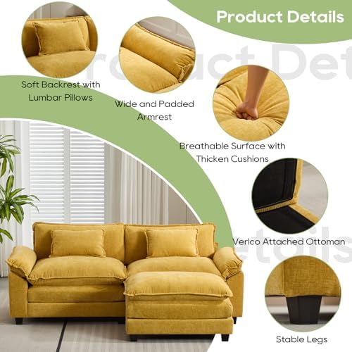 Oprisen 86" Modular Sectional Sofa, Comfy Deep Cloud Couch with Ottoman