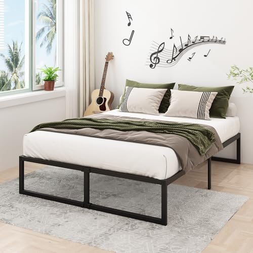 Lutown-Teen 14 Inch Full XL Size Bed Frame No Box Spring Needed, Heavy Duty XL Full Metal Platform Beds with Sturdy Steal Slats for Mattress Foundation, Easy Assembly, Noise Free, Black