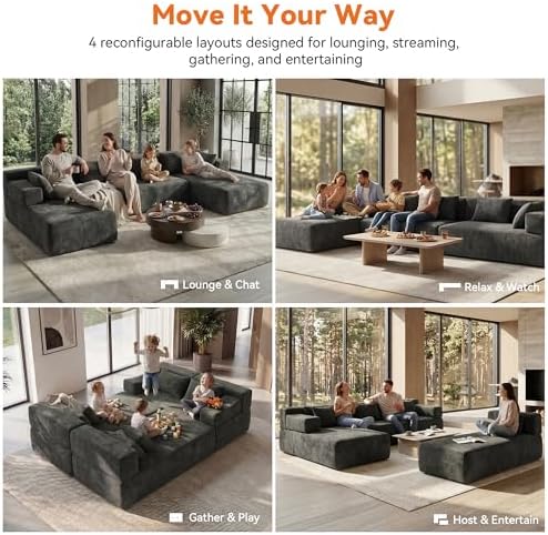 MONVANE 141" U-Shaped Modular Sectional Sofa, Grey