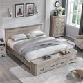 T4TREAM Farmhouse King Bed with Headboard and Storage Bench