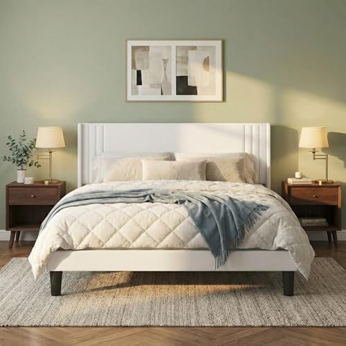 Gizoon Full Bed Frame with Wingback Headboard, Upholstered Platform Bed