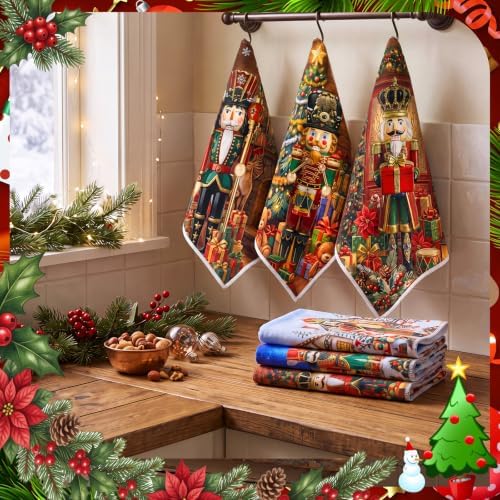 Redbaker 6 Pcs Christmas Kitchen Towels, Nutcracker Funny Dish Cloths